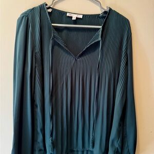 Teal Pleated Long Sleeve Top
